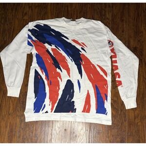 Vintage Yuasa Sports Batteries Tee White Graphic Long Sleeve Size XL 90's Y2K